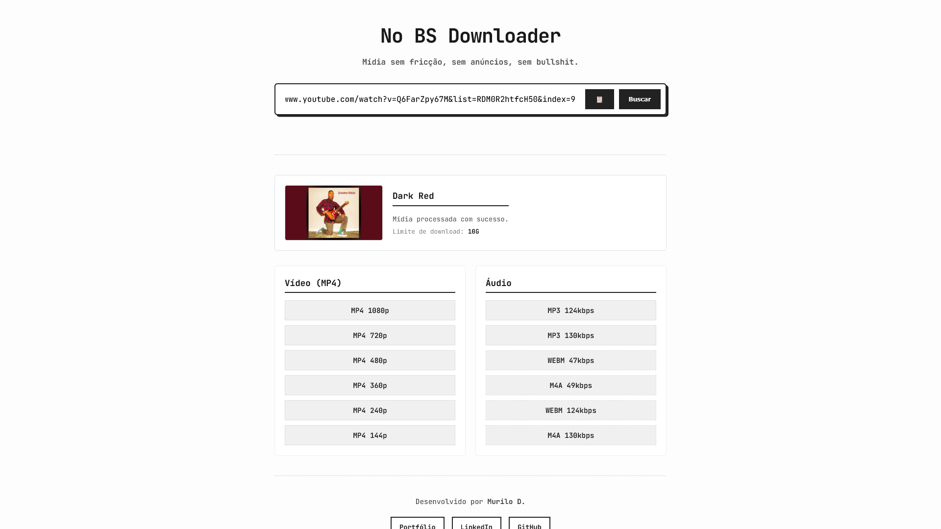 Captura de tela da interface do NoBSDownloader.